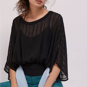 Anthropologie Sheer Black Dolman Sleeve Blouse